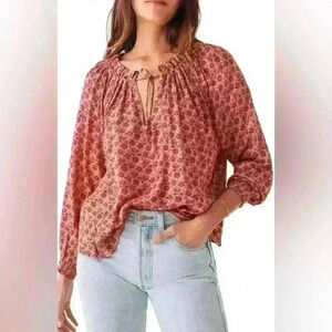 Faherty Emery pink/red floral block swingy print top
